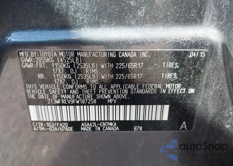 2015 Toyota Rav4 Xle from USA, damaged, VIN 2T3WFREV9FW187258